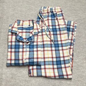 LL Bean Flannel Pajama Set Sz S Blue Red Plaid Cotton Sleepwear 2 Piece GUC